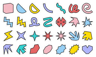 Abstract shape icon set.  Line color outline style