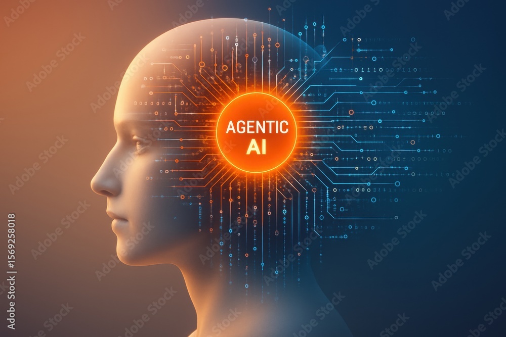 Poster agentic ai: futuristic digital mind: a stunning visual representation of an 