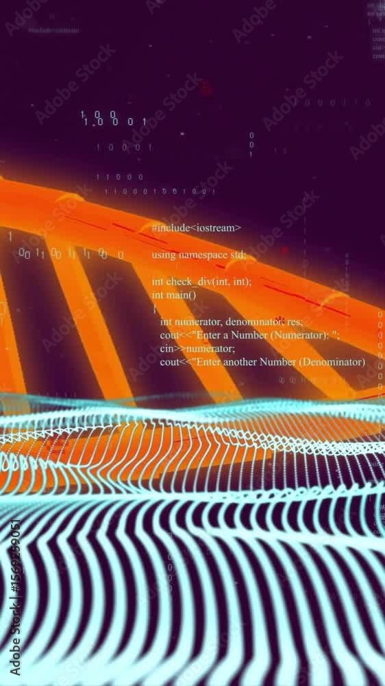 Poster dna strand and binary coding over abstract digital landscape