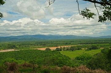 view to the Rio Terraba river and the Osa peninsula near Palmar Sur in Costa Rica