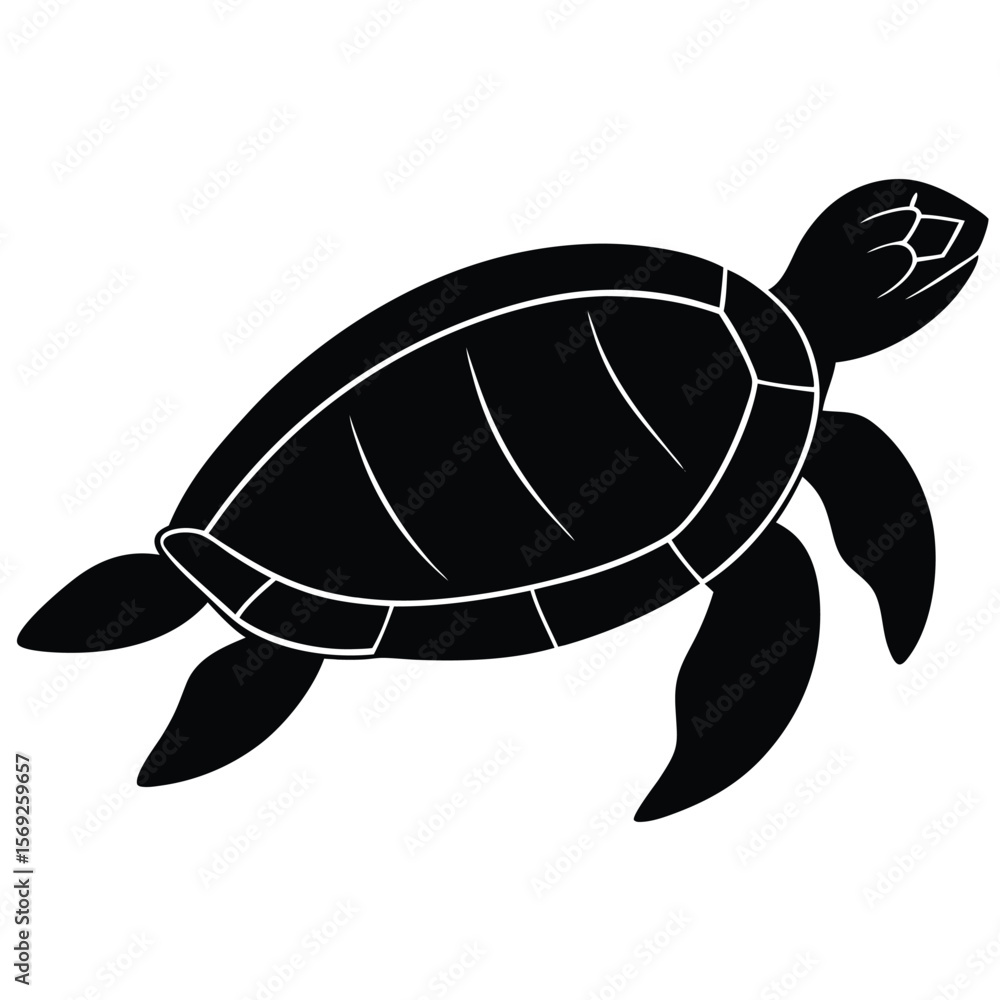 Poster underwater turtle silhouette vector design with ocean theme and color variations
