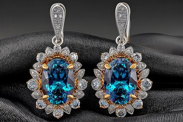 Blue gemstone earrings gold detail high resolution picture