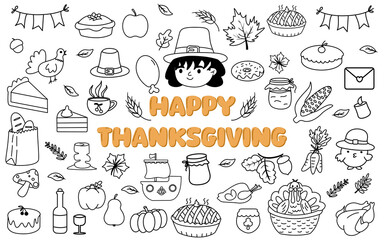 Set of vector thanks giving doodle isolated