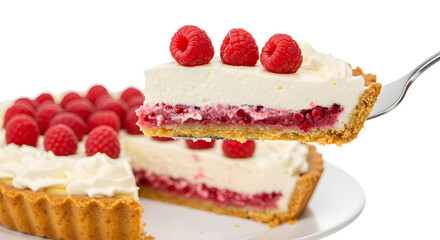 Deliciously baked strawberry cheesecake slice on a plate, a sweet and tasty pastry dessert