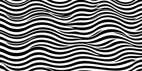 Seamless wavy black and white stripes, thick horizontal lines, simple vector background, abstract, element