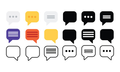 Black and colorful speech bubbles different shapes. Set of speech bubble isolated on white background. Silhouette of speech bubbles illustration, chat bubble icon, chat bubble silhouette vector illus