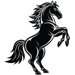 Powerful black horse rearing up in majestic display