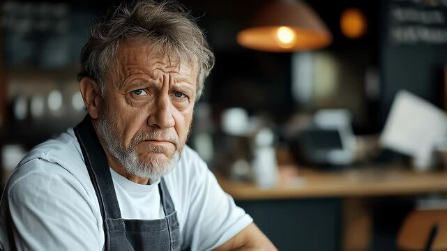 Cafe Owner Looks Troubled Thinking About Business