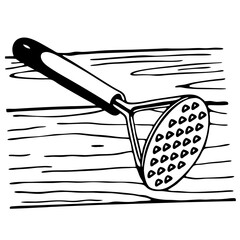 Kitchen potato masher tool,  black icon