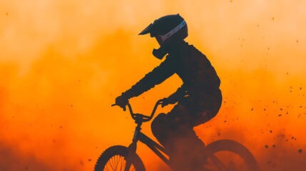 Fototapeta premium BMX Rider Silhouette at Sunset, Extreme Sports Action