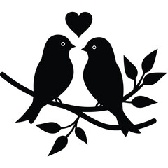 Obraz premium Silhouette of two lovebirds on a branch