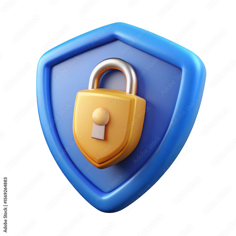 Poster 3d realistic shield with padlock icon isolated on transparent background