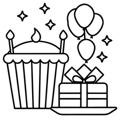 Birthday Present Line Art Icon Set