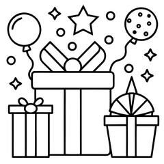 Birthday Present Line Art Icon Set