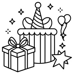 Birthday Present Line Art Icon Set