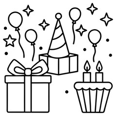 Birthday Present Line Art Icon Set