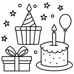Birthday Present Line Art Icon Set