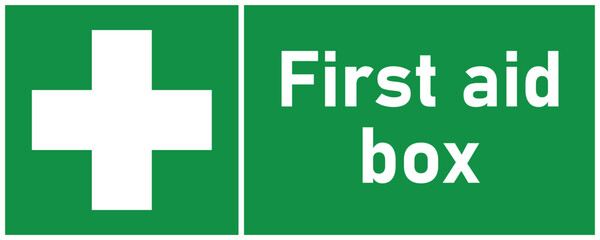 first aid box sign and symbol in green and white landscape format
