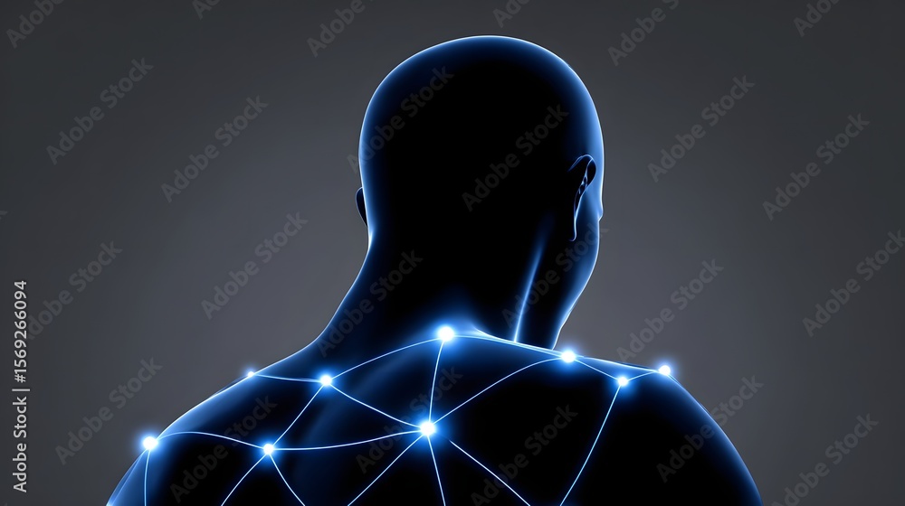 Poster silhouette of a person with a digital network connection.