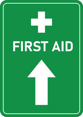 first aid point straight ahead direction sign and symbol in green and white