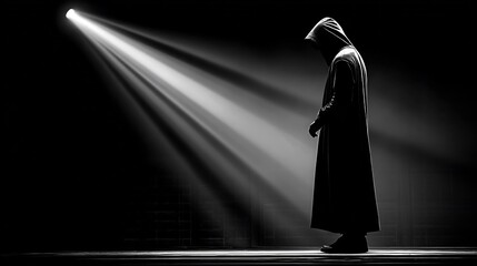 Hooded Figure Spotlight Shadow Mystery Dark.