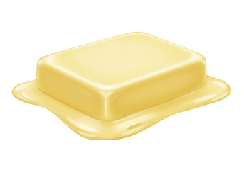 Isolated Melting Butter Block on White Background