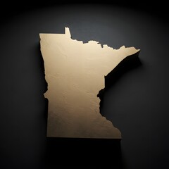 Minnesota Map Gold Outline on Dark Background