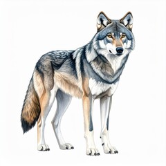 Obraz premium Grey Wolf Standing on White Background