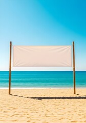 Hyperrealistic Summer Beach Scene with Blank Banner Space and No People