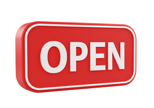 Red Open Sign A 3D Rendered Business Indicator isolated on transparent baackground
