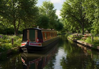 Scenic Canal Boat Holiday Scene with No People and Text Space