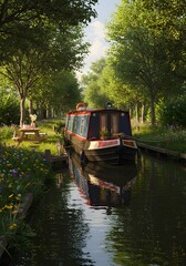 Scenic Canal Boat Holiday Scene with No People and Text Space