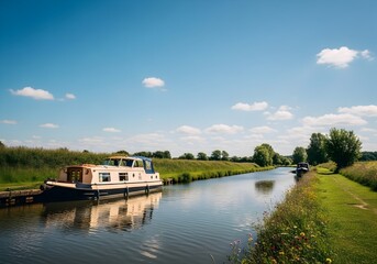 Scenic Canal Boat Holiday Scene with No People and Text Space