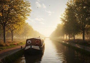 Scenic Canal Boat Holiday Scene with No People and Text Space