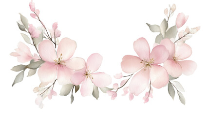 Fototapeta premium watercolor pink floral wreath on white background