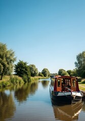 Scenic Canal Boat Holiday Scene with No People and Text Space