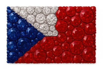 Czech Republic flag made of sparkling gemstones, isolated on transparent background