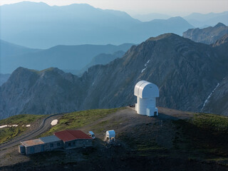 Greece Peloponnese Peninsula Helmos Observatory Drone photos of the Building Built on the Top of...