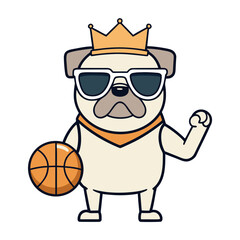 pug holding a tiny basketball