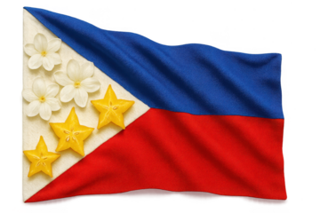 Philippine flag with floral and star fruit elements, isolated on transparent background