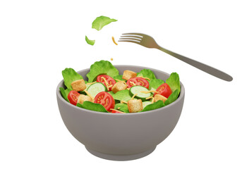 Isolated Fresh Green Salad Bowl with Fork