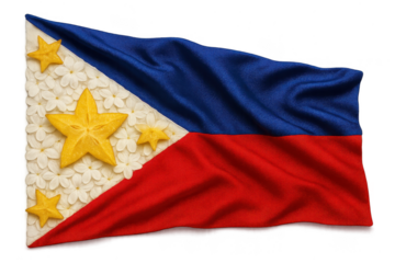 Philippine flag made of flowers and star fruit, isolated on transparent background