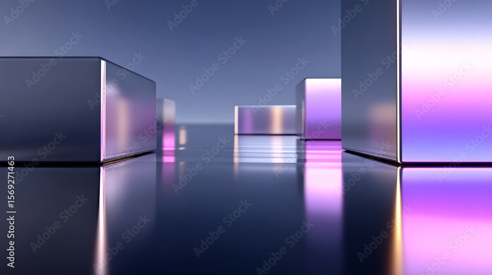 Poster reflective geometric abstraction with vibrant color gradients