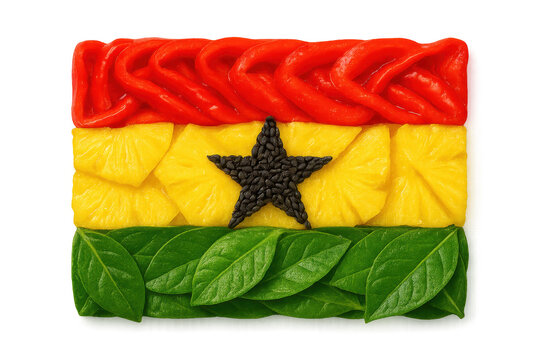Ghana flag made from fresh produce, isolated on transparent background. - Powered by Adobe