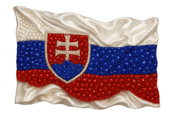 Slovak Republic national flag crafted from gems and silk, isolated on transparent background