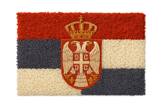Serbian flag crafted from grains and spices, isolated on transparent background