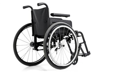 Fototapeta premium A modern wheelchair, isolated on a pure white background, new, isolated