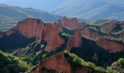 The unique landscape of Las Medulas in Galicia, Spain, shaped by gold mining activities of the ancient Romans