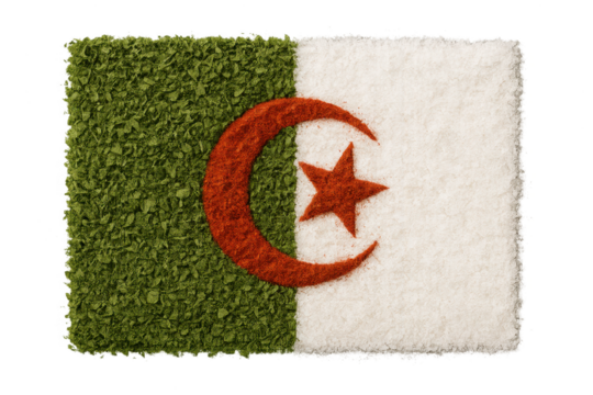 Algerian flag made of spices, isolated on transparent background, top view