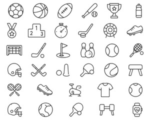 Sports Line Icons – Vector Set Featuring Balls, Equipment & Fitness Symbols